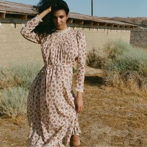 Doen Gabrielle Dress IN BURGUNDY SONGBIRD TOILE